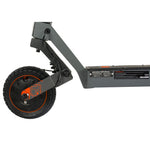 Close-up of the robust front wheel swingarm and frame section on a KuKirin G2 Ultra.