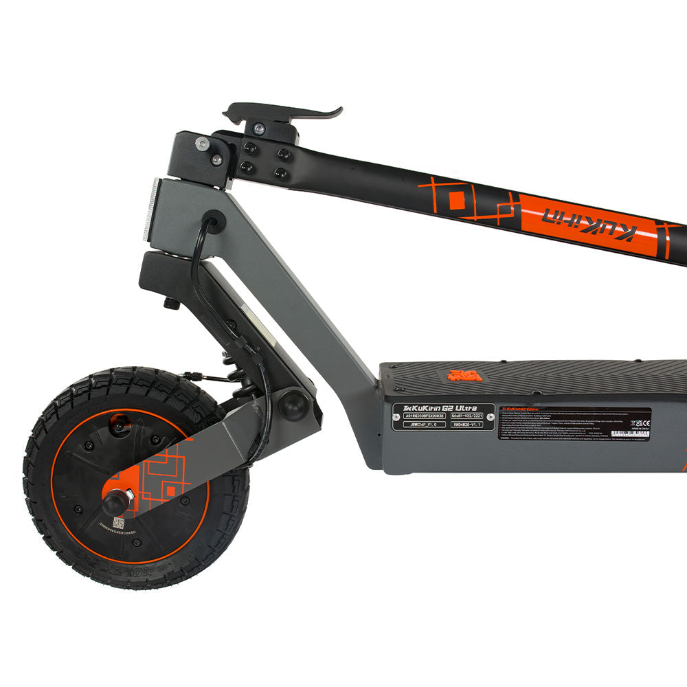 Heavy-duty front tire and folding joint mechanism structural base of the KuKirin G2 Ultra.