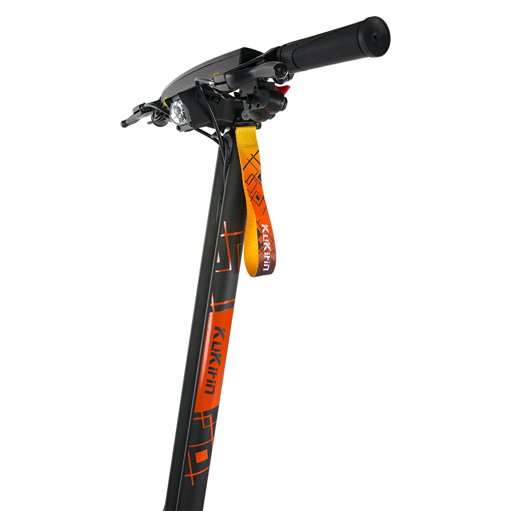 Close-up of the ultra-stable vertical steering stem structure on the KuKirin G2 Ultra